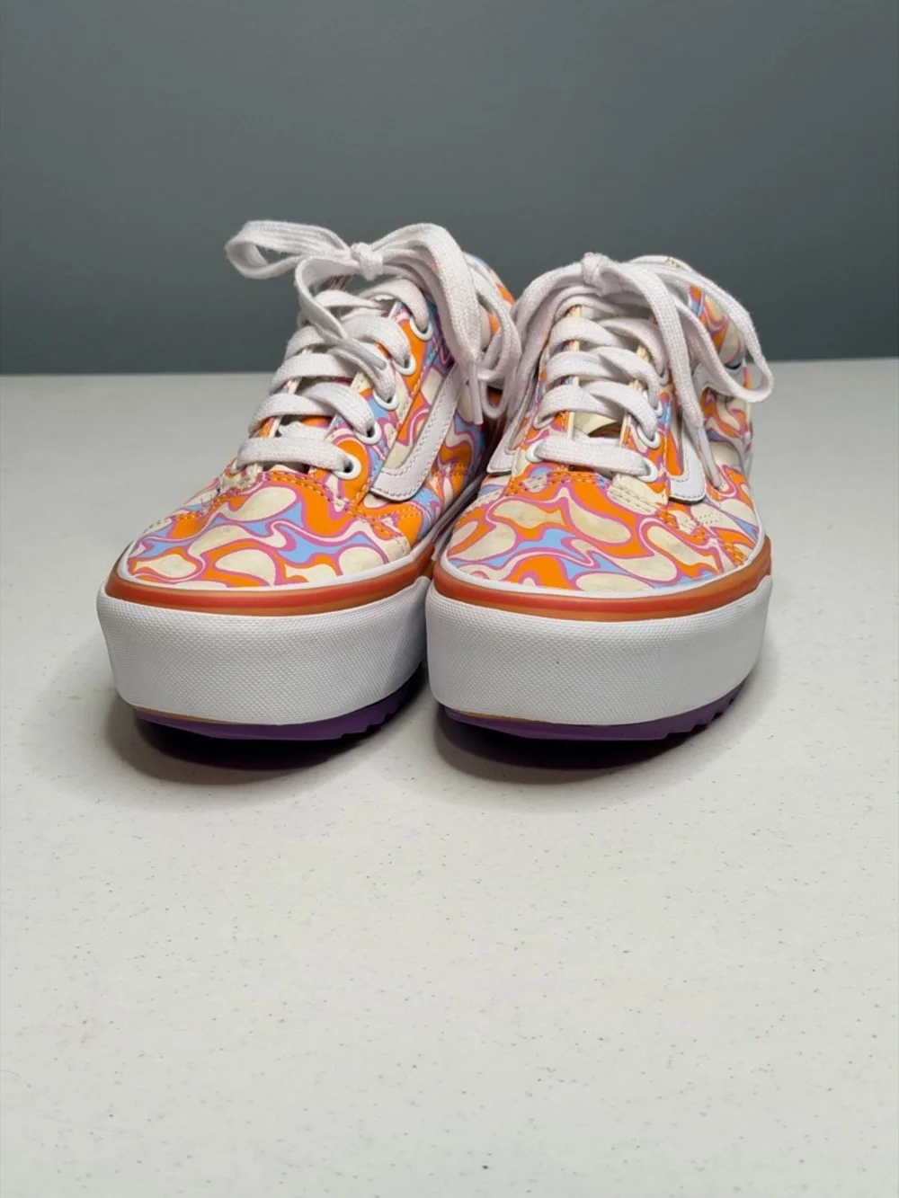 Vans Platform Lace-Up Sneakers in Orange, Pink, Cream Swirl